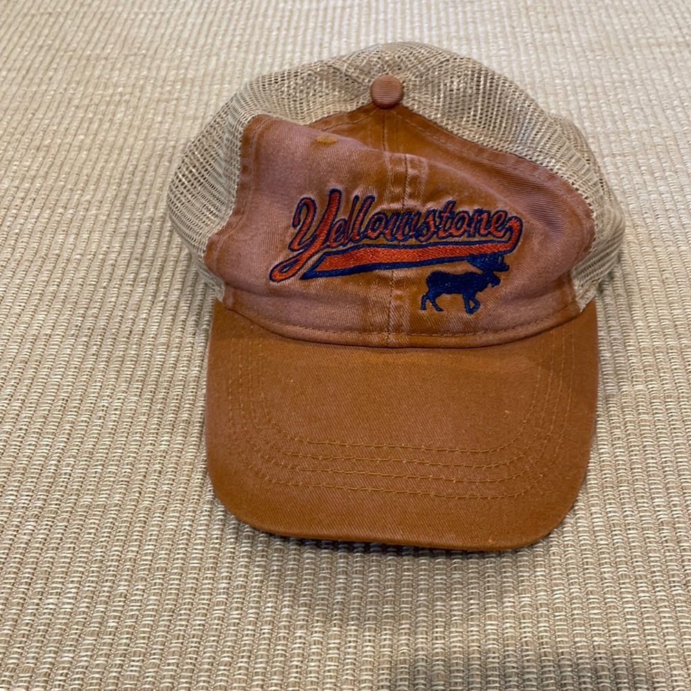 Trucker Hat with Yellowstone on the Front - Faded Orange color